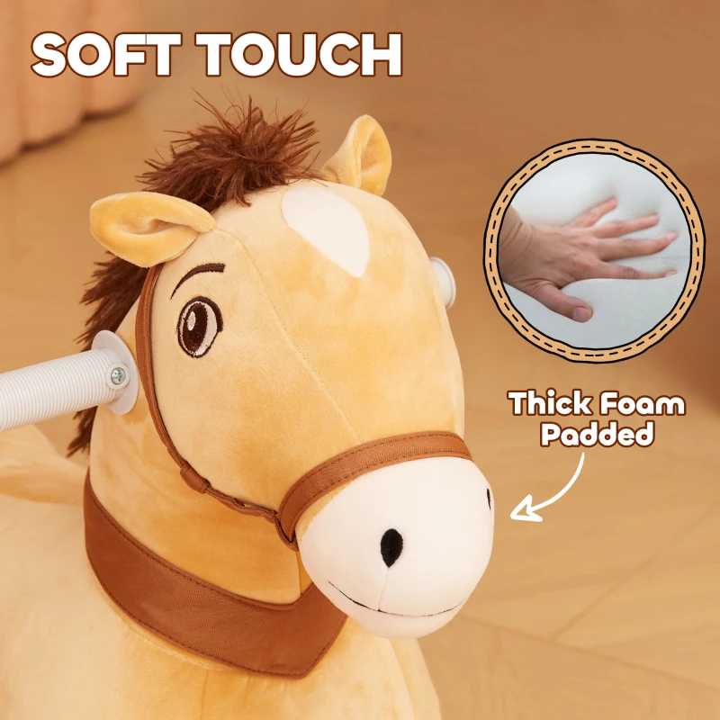 Qaba Battery Powered Electric Ride on Pony, 6V Ride on Horse w/ with Music Forward, PU Wheels, Aged 18-36 Months, Brown