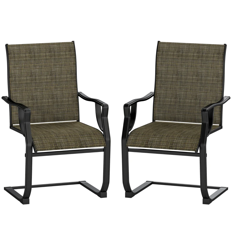 Outsunny C Spring Patio Dining Chairs Set of 2 with High Backrest, Armrest, Breathable Fabric & Metal Frame, 256LBS, Light Brown