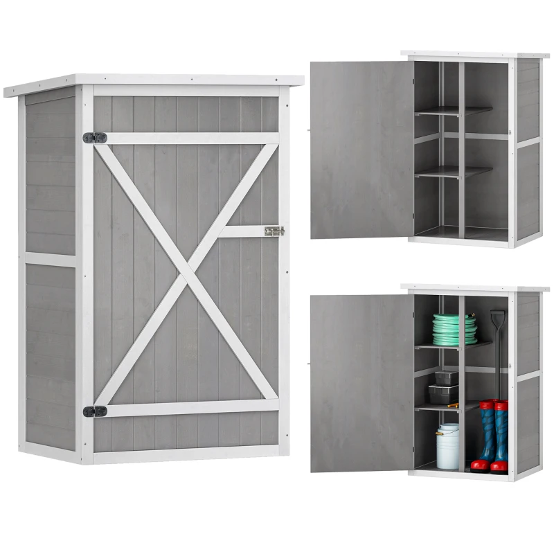 Outsunny 29.9"x21.7"x45.3" Garden Storage Shed with Asphalt Roof, Outdoor Storage Cabinet w/ Shelves, Grey