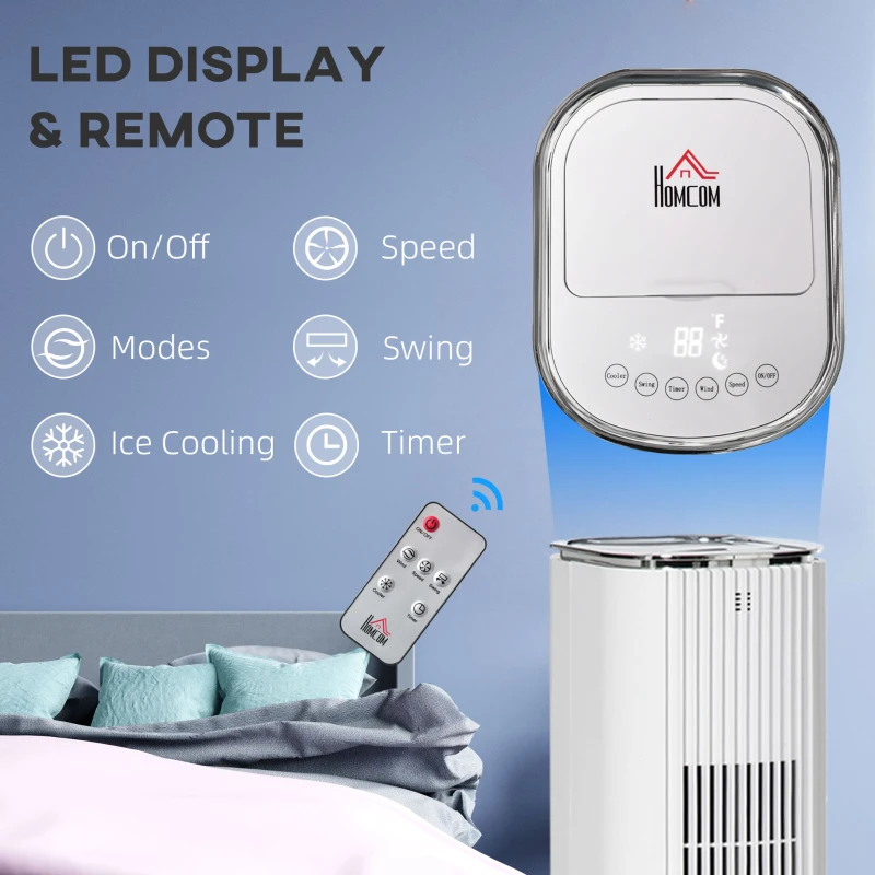 HOMCOM 42" 3-In-1 Ice Cooling Fan with Humidifier, Evaporative Air Cooler with Water Tank, 3 Modes, 3 Speeds, 12H Timer, White