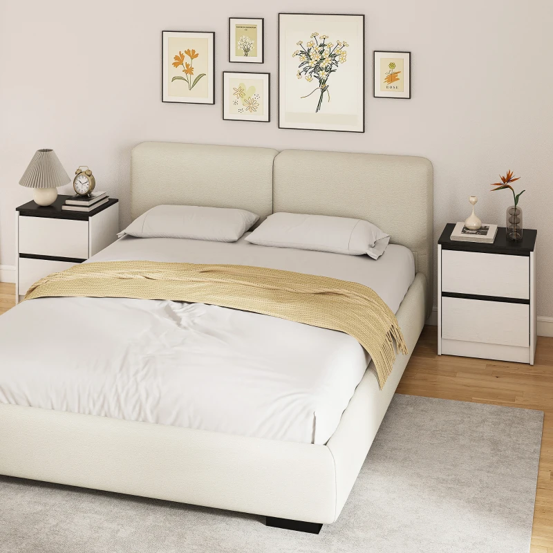 HOMCOM Nightstands Set of 2, Modern Bedside Tables with 2 Drawers, End Side Tables for Bedroom, White