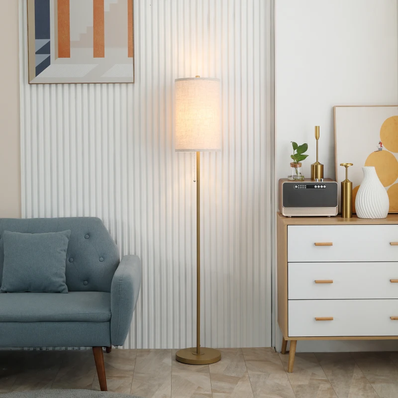 HOMCOM Modern Floor Lamp w/ Steel Frame and Pull Rope Switch, Standing Lamp for Living Room, Bedroom, Office