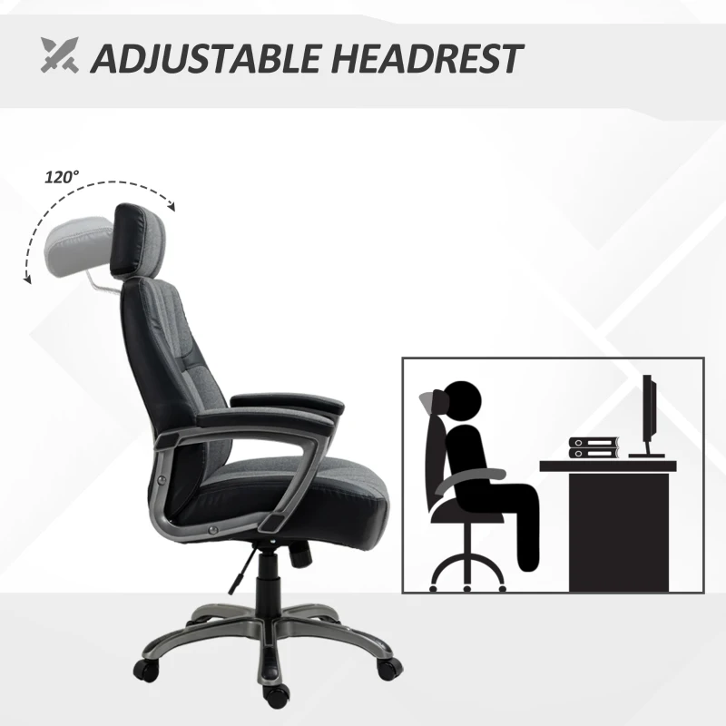 Vinsetto High-Back Home Office Chair 400lbs with Wide Seat, Linen PU High-Back Home Chair, Computer Desk Chair with Adjustable Height, Swivel Wheel, Black/Grey