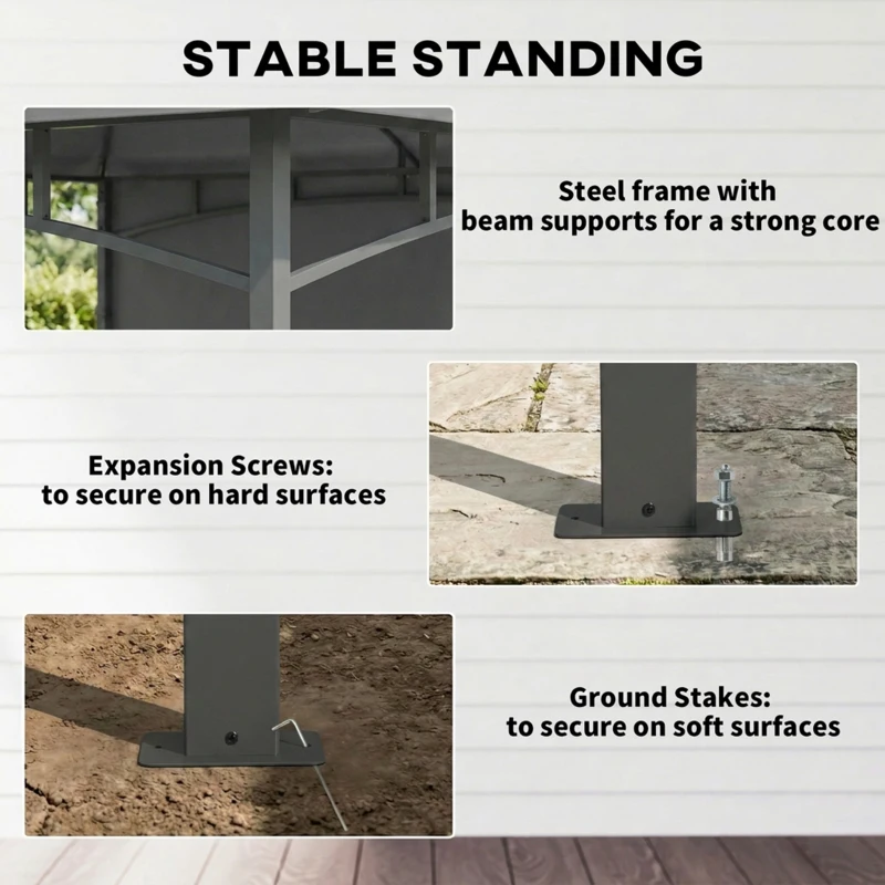 Outsunny 10' x 10' Patio Gazebo, Double Roof Outdoor Gazebo Canopy Shelter with Storage, Hook, Metal Frame, Dark Grey