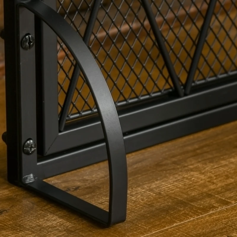 HOMCOM 3-Panel Folding Fireplace Screen for Wood Burning with Double Doors, Home Heavy Duty Steel Fire Spark Guard, 47.25" W x 31" H, Black