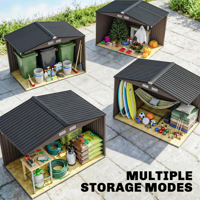 Outsunny Outdoor Shed Garden Storage Shed Tool Storage Building with 4 Vents and 2 Sliding Doors, 9 x 6 FT, Brown