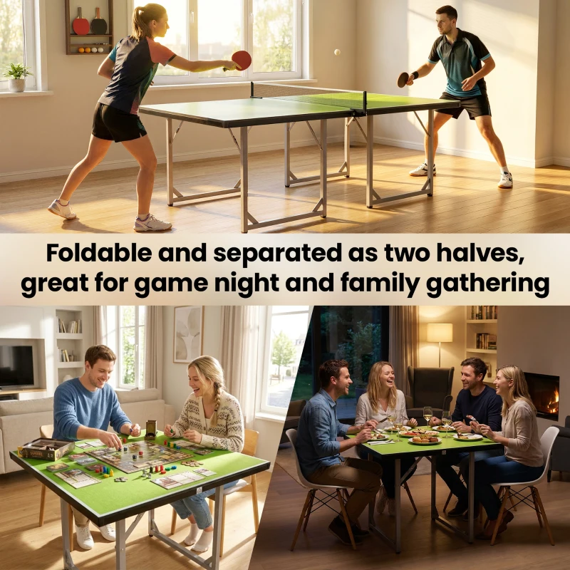 Soozier 6x3 ft Compact Midsize Table Tennis Table Multi-Use Family Ping-pong Table Free Standing Folding Green