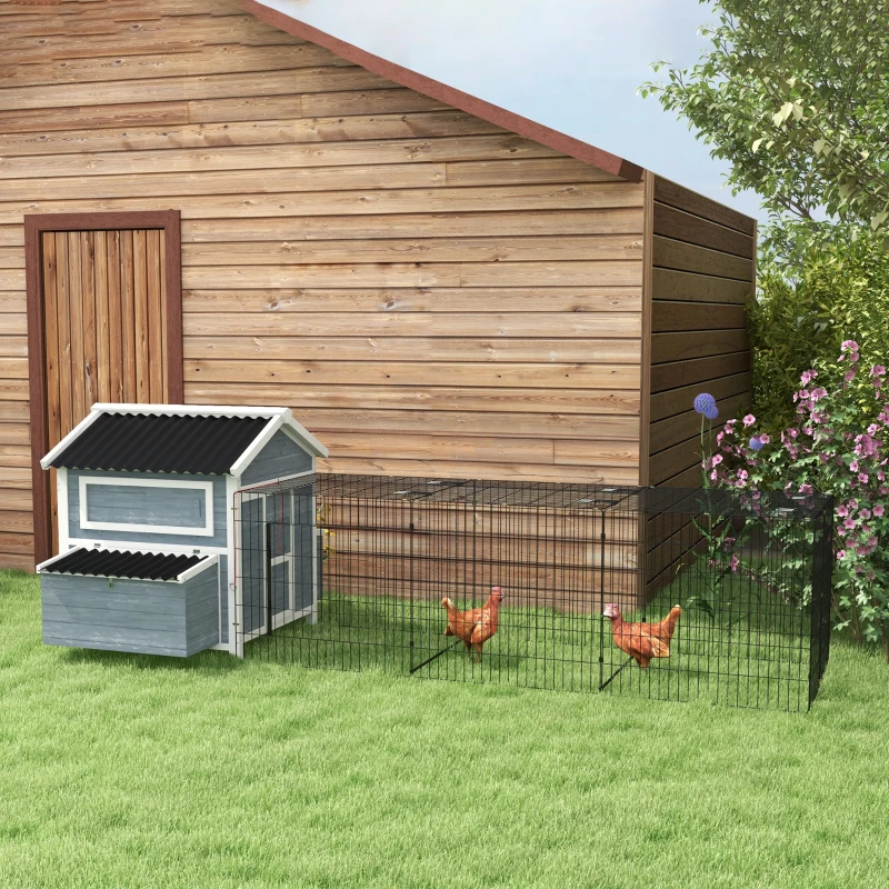 PawHut 11' x 5' x 3.5' Wooden Chicken Coop with Nesting Box, Run, Pull-out Tray, Perches for 2-4 Chickens, Dark Gray