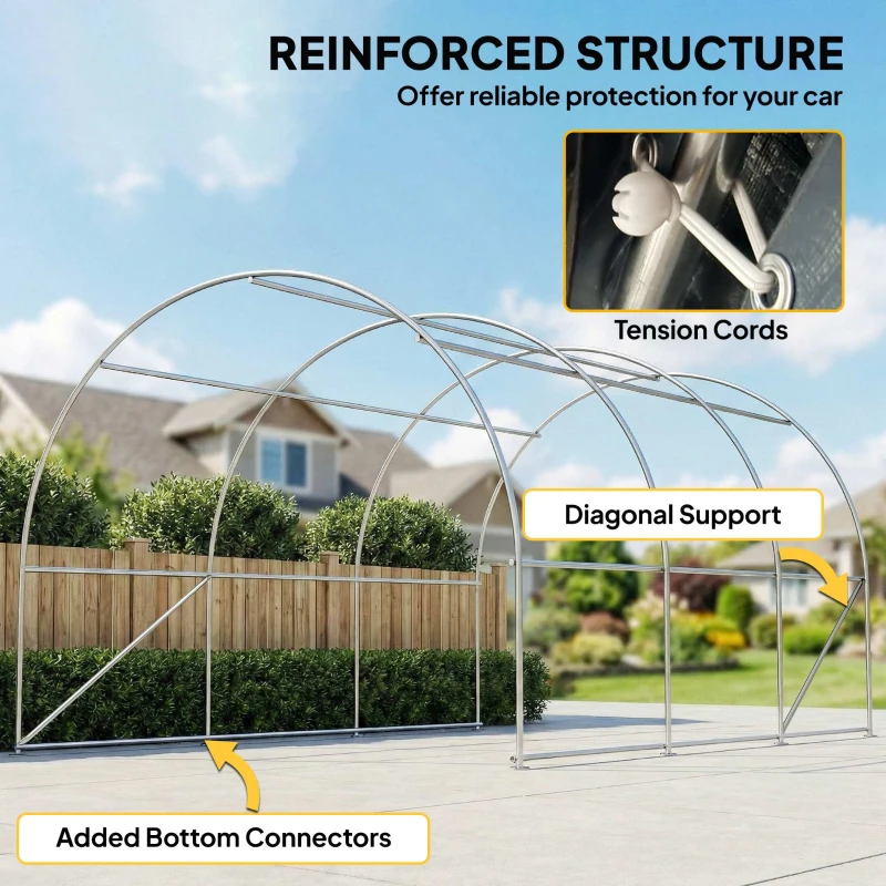 Outsunny 10' x 16' Heavy Duty Portable Carport Tent with Zippered Door, PE Cover for Car, Boat, Motorcycle, Bike, Beige