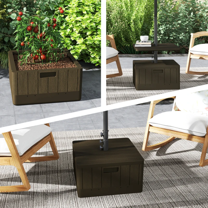 Outsunny Patio Umbrella Base with Table Tray, Heavy Duty Weighted Umbrella Stand， Wheels Handles, 176lbs，Stand Filling, Brown