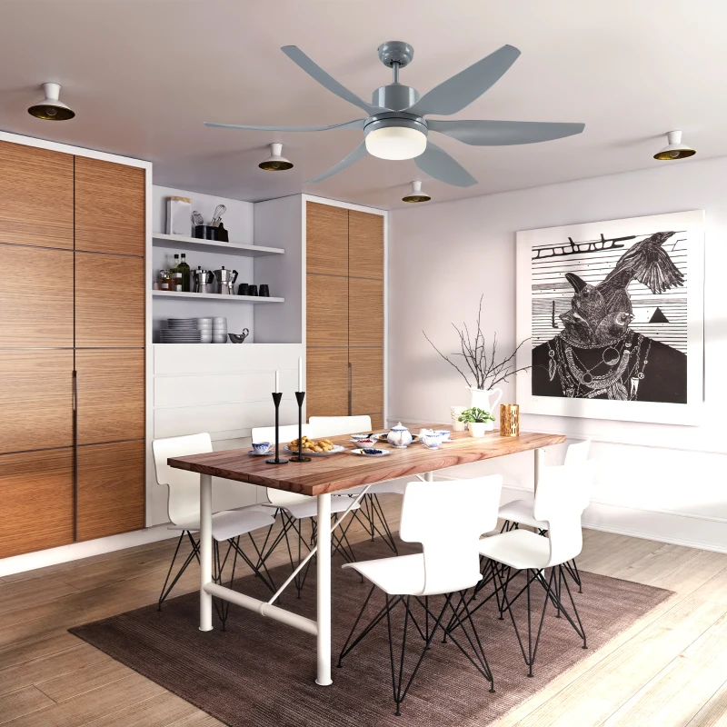 HOMCOM 52" Reversible Indoor Ceiling Fan with Light, Modern Mount LED Lighting Fan with Remote Control, for Bedroom, and Living Room, Gray