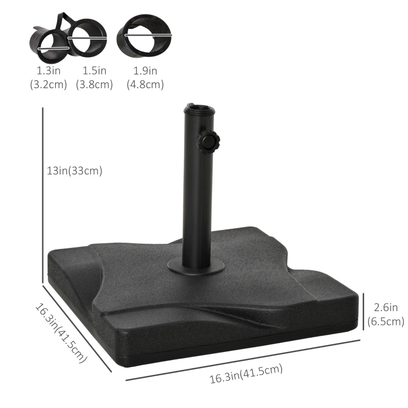 Outsunny 44lbs Square Cement Patio Umbrella Base Stand, Outdoor Garden Parasol Base Umbrella Weight Stand Holder Fits Φ1.3", Φ1.5" and Φ2.0" Pole - Black