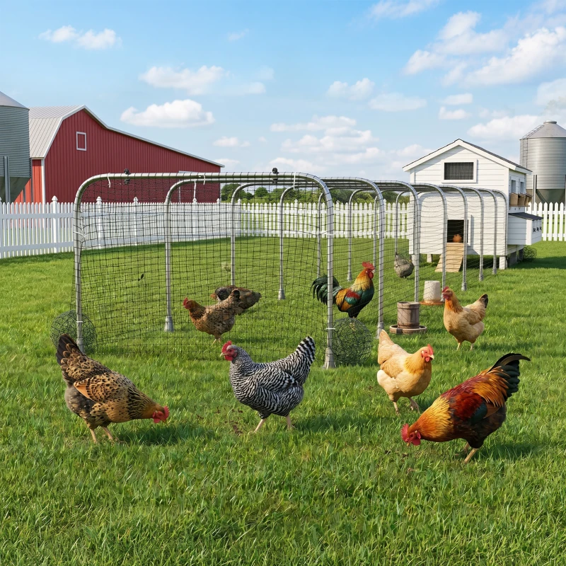 PawHut Extra Long Chicken Run, 354" x 39" Galvanized Steel Chicken Tunnel with Nylon Netting for 10-15 Chickens or Ducks