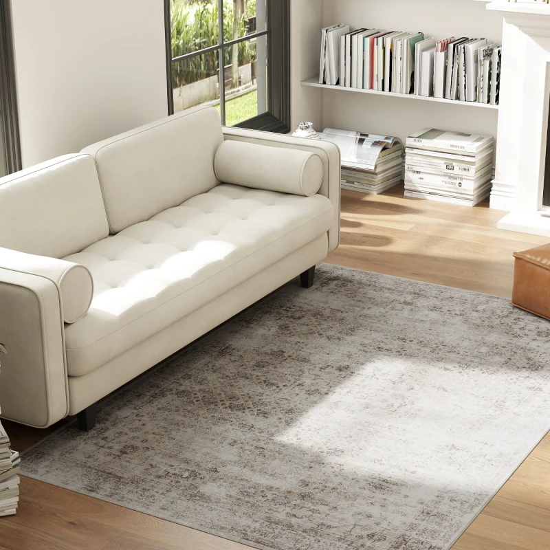 HOMCOM Machine Washable Area Rug 4x6, Non-Slip Traditional Floor Carpet for Living Room, Bedroom, Light Mixed-Brown