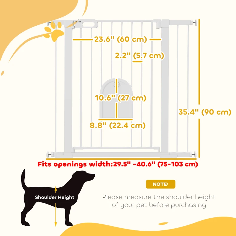 PawHut 30"-41" Extra Wide Pet Gate Barrier with Small Door, 35"H Dog Gate with Safety Gate Barrier, Stair Pressure Fit, White