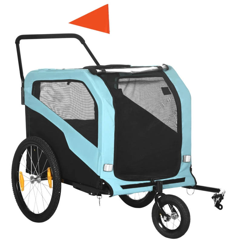 Aosom 2-in-1 Dog Bike Trailer, Pet Stroller for Large Medium Dogs with Foot Support, Quick-Release 360° Front Wheels, Safety Leash, Travelling Carrier, Blue