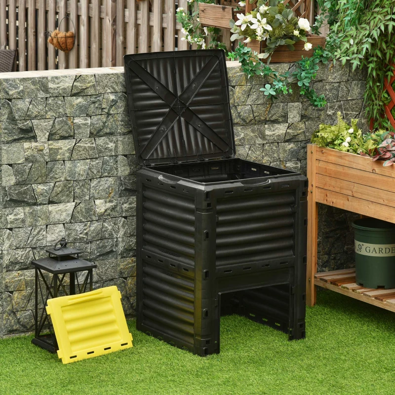 Outsunny Garden Compost Bin 80 Gallon Outdoor Large Capacity Composter Fast Create Fertile Soil Aerating Box, Yellow