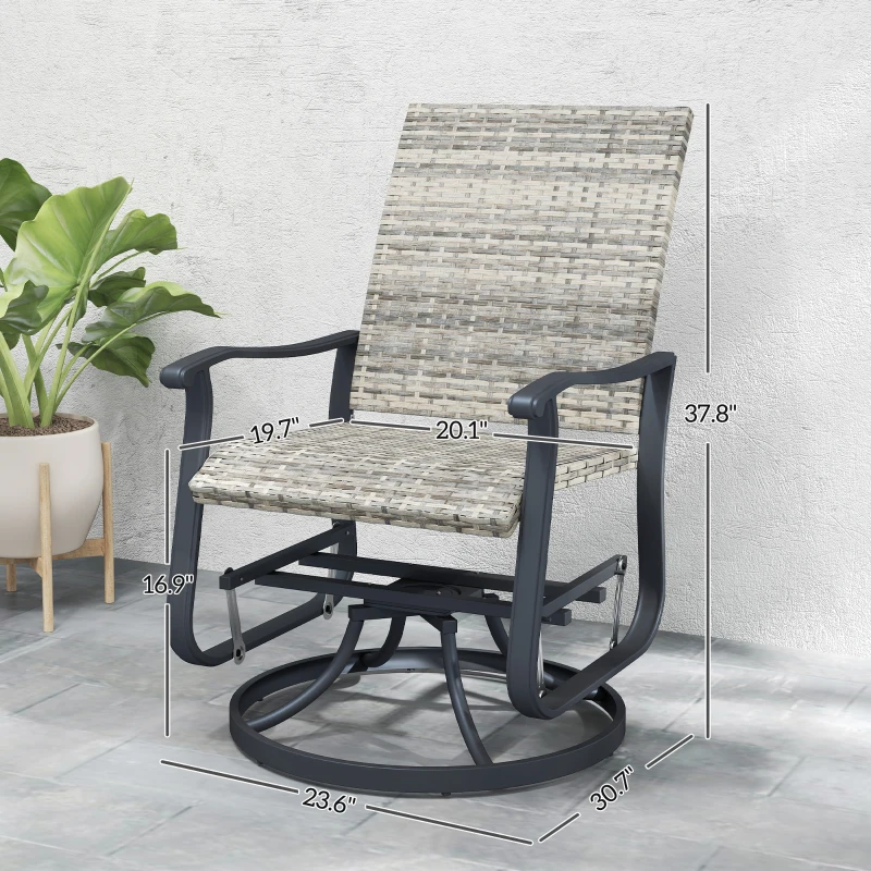 Outsunny Wicker Rattan Swivel Patio Glider Chair Set of 2, Outdoor Glider Chair with Steel Frame, High Back, Armrests, Yellow