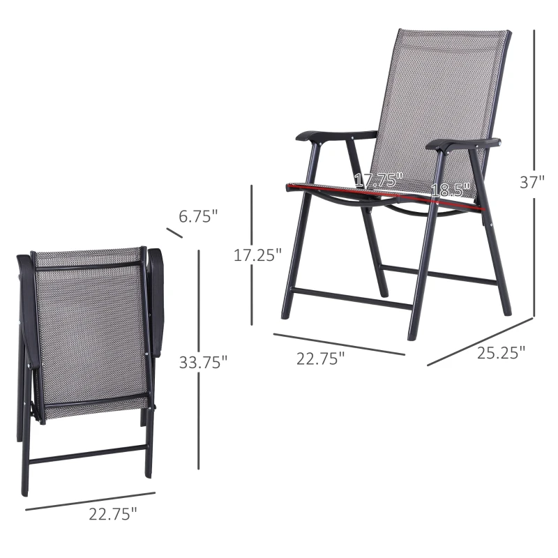 Outsunny Set of 4 Outdoor Folding Chairs, Stackable Patio Dining Chairs with Armrests, Metal Frame, Gray