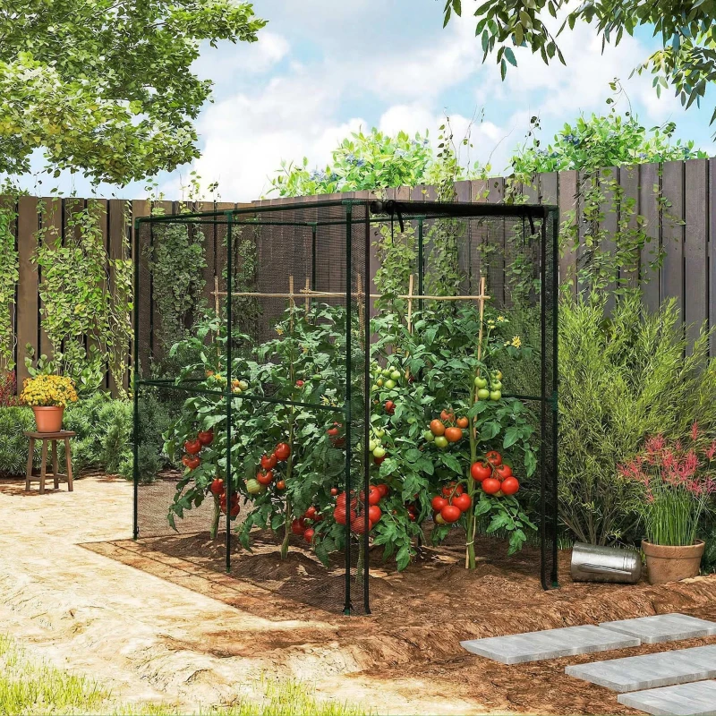 Outsunny Crop Cage, Plant Protection Tent with Zippered Door, Plant Protector from Animals for Vegetables Flowers Fruits, Black