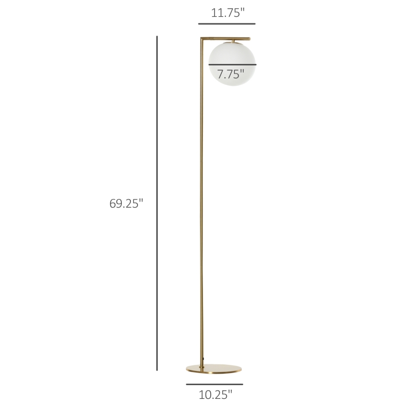 HOMCOM Metal Floor Lamp, Standing Light with 350° Adjustable Lampshade for Living Room, Bedroom, Office, Gold