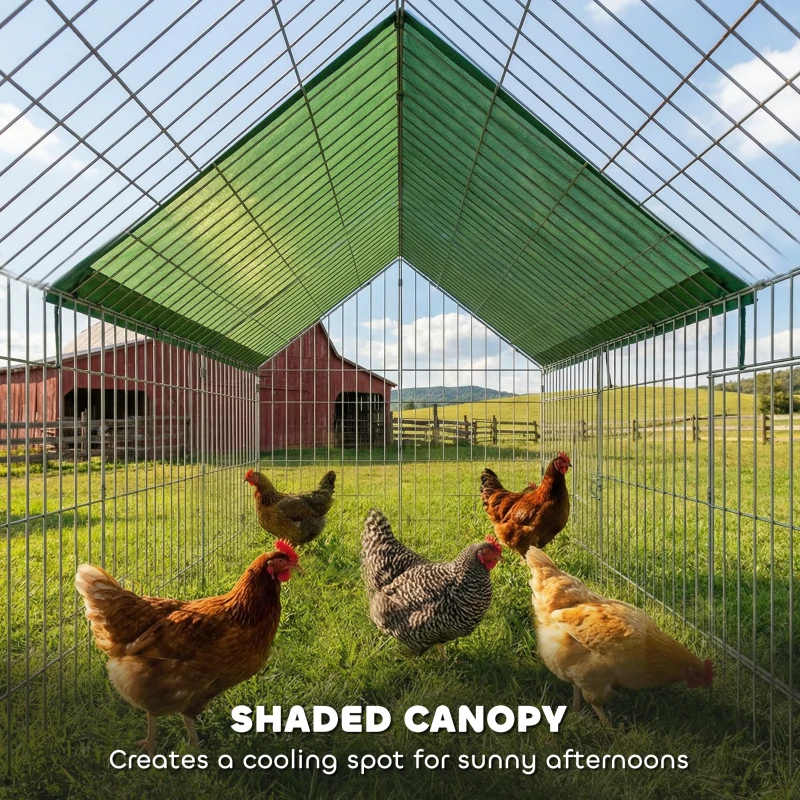 PawHut Metal Chicken Coop with UV-Resistant Cover for Rabbits, Ducks, Turtles, Guinea Pigs, 106" x 29.5" x 29.5", Green