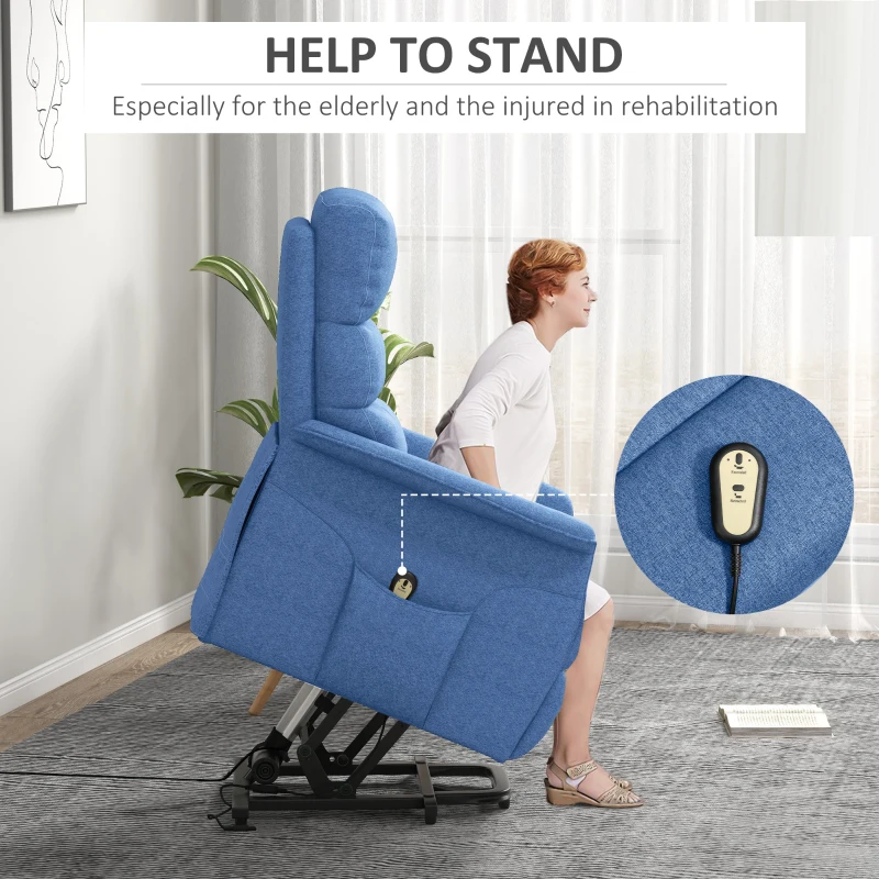 HOMCOM Power Lift Chair for Seniors, Electric Lift Recliner Chair with Remote Control, Side Pockets for Living Room, Blue