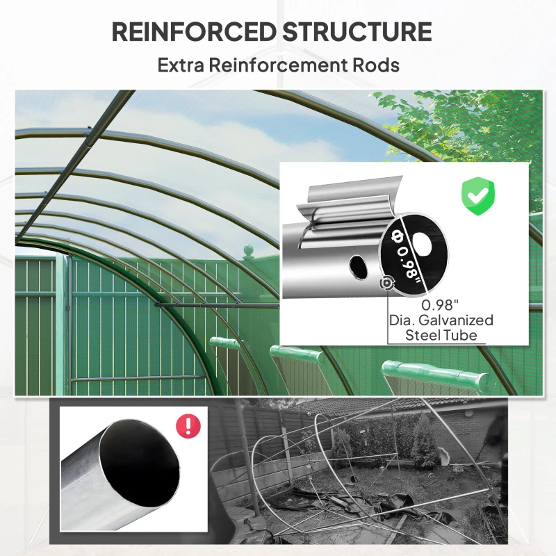 Outsunny Tunnel Greenhouse Walk-in Plant Warm House with 2 Hinged Doors, 8 Mesh Windows, 20' x 10' x 6.6', Green