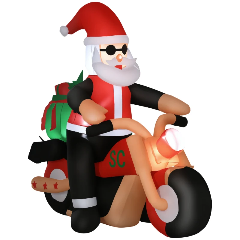 HOMCOM 5.5' H Christmas Holiday Yard Inflatable Outdoor, Light Up LED Decoration, Santa Claus Riding a Motorcycle