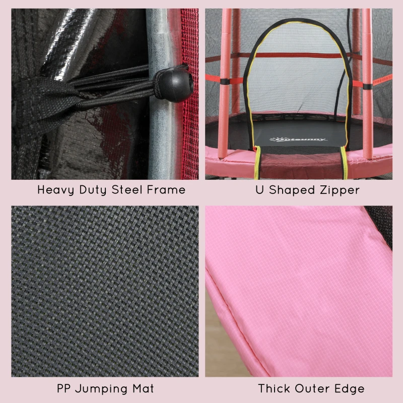 Outsunny 55" Kids Trampoline with Enclosure Net for Indoor/Outdoor, Trampoline for Boys and Girls Age 3-6 Years, Pink