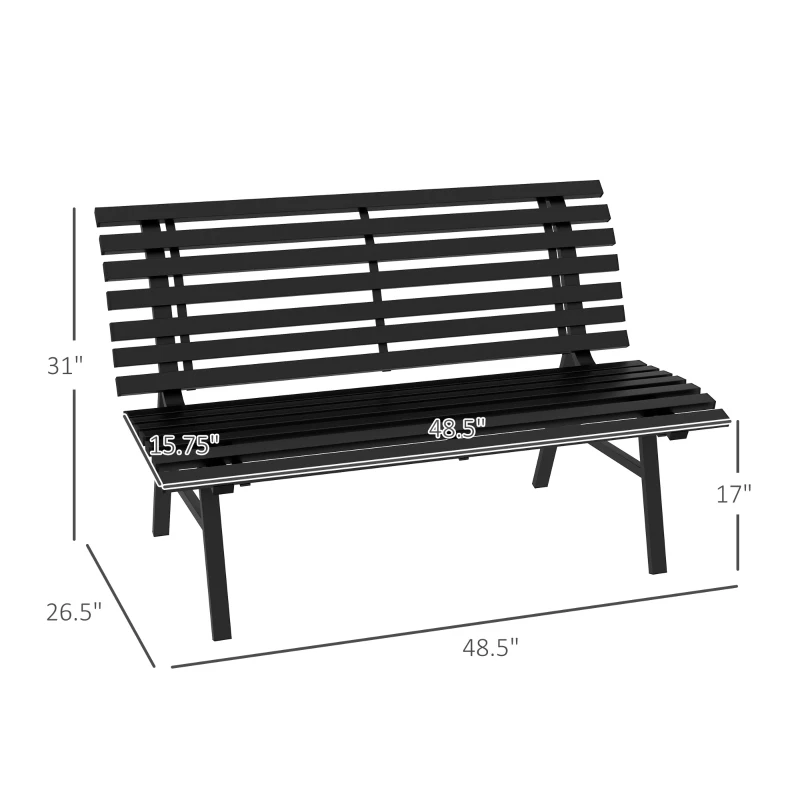 Outsunny Outdoor Bench Patio Bench, Aluminum Lightweight Park Bench with Slatted Seat, Black
