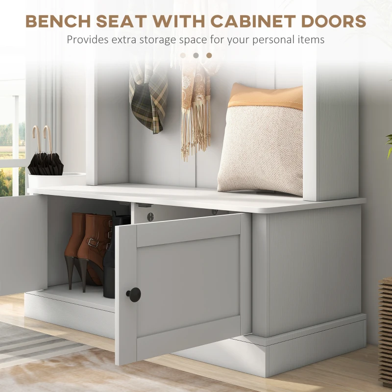 HOMCOM Hall Tree, Entryway Bench with Coat Rack, White