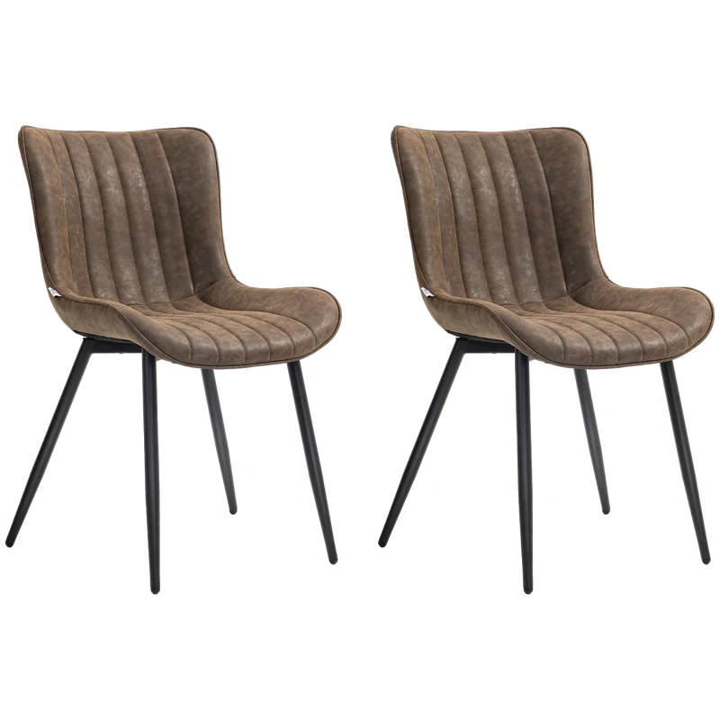 HOMCOM Dining Chairs Set of 2, PU Leather Upholstered Kitchen Chairs with Backrest and Steel Legs, Brown