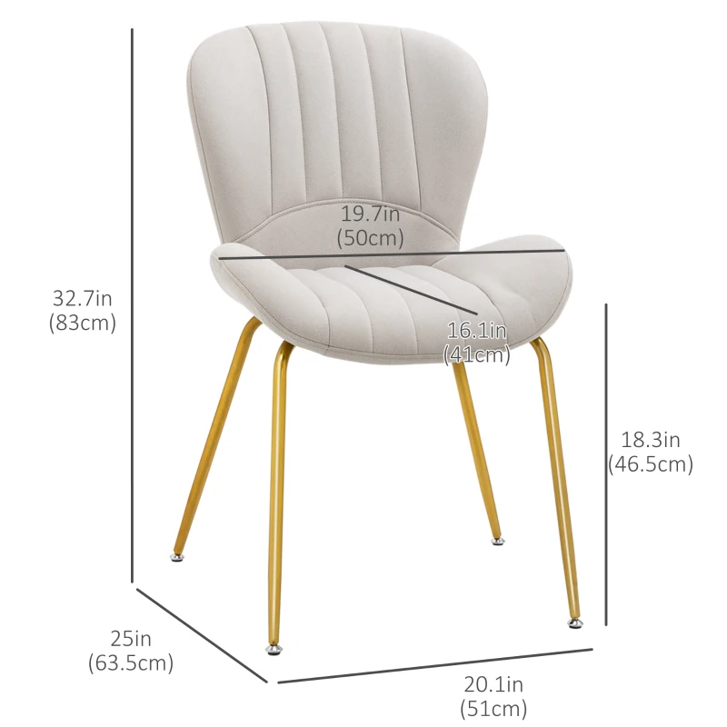 HOMCOM Dining Chairs Set of 2, Modern Accent Chair with Cushioned Backrest, Upholstery for Living Room, Cream White