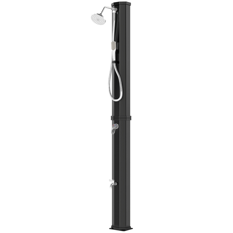 Outsunny 16 Gal Solar Heated Shower, 7.4 FT Outdoor Shower with 2 Shower Heads, Adjustable Temperature, Foot Faucet
