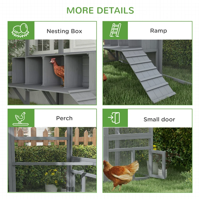 PawHut 9' x 6' x 6' Large Chicken Coop with Nesting Box, Water-Resistant and Anti-UV Cover for 8-12 Chickens, Gray(m-12)