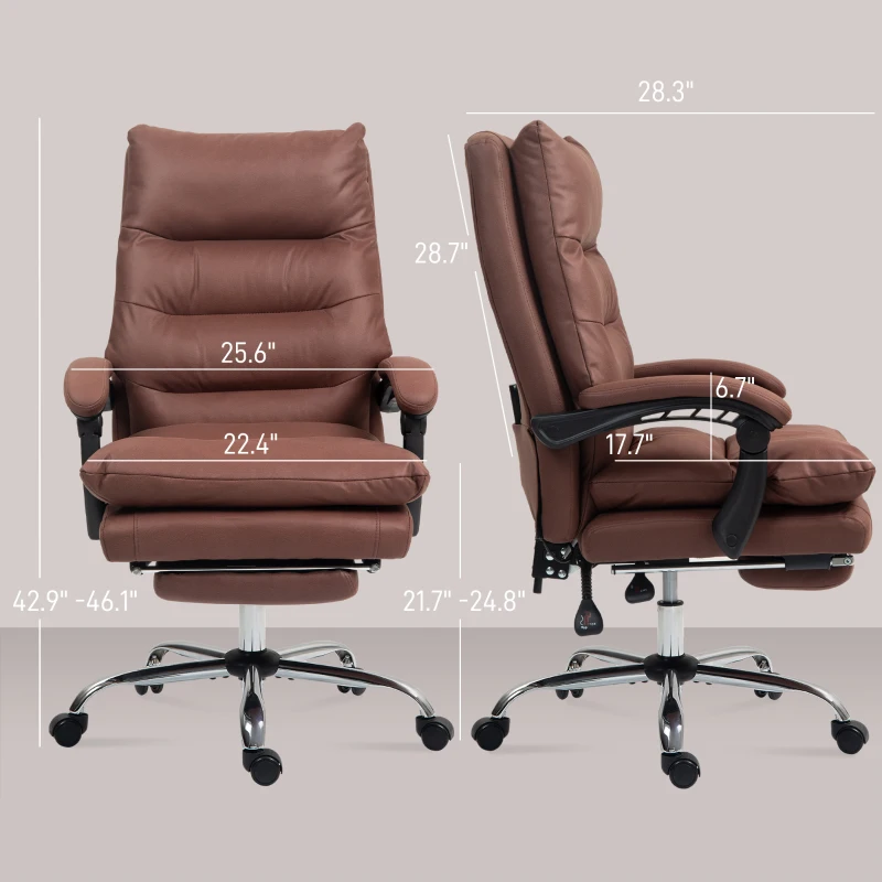 Vinsetto Microfibre Massage Office Chair, Heated Reclining Chair with Footrest, Double-tier Padding, Swivel Wheels, Coffee