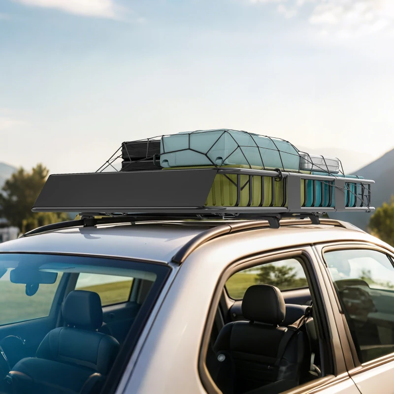 HOMCOM 64"/43" x 39" Car Roof Rack, Length Adjustable Roof Basket, Universal Rooftop Cargo Carrier Basket with U-bolts, 220 lbs Capacity