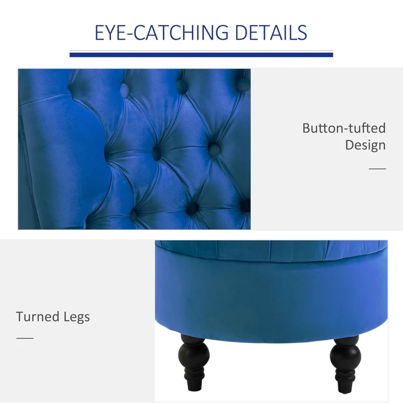 HOMCOM Retro High Back Armless Royal Accent Chair Fabric Upholstered Tufted Seat for Living Room, Dining Room and Bedroom, Blue