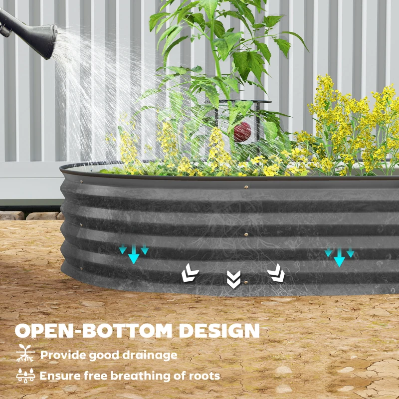Outsunny 6' x 3' x 1' Large Outdoor Planter Box, Galvanized Raised Garden Bed with Metal Plant Stake, Dark Grey
