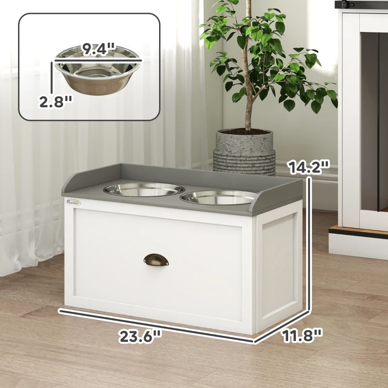 PawHut Pet Feeding Station Pet Dish Bowl Set with Storage, 2 Elevated Dog Bowls for Large Sized Dogs, White