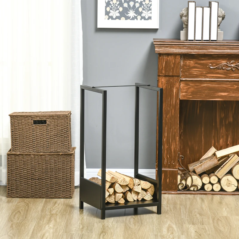 Outsunny Firewood Rack, Log Holder for Fireplace, Outdoor Indoor Wood Storage Stacker, 15.4" x 13.8" x 29.9", Black