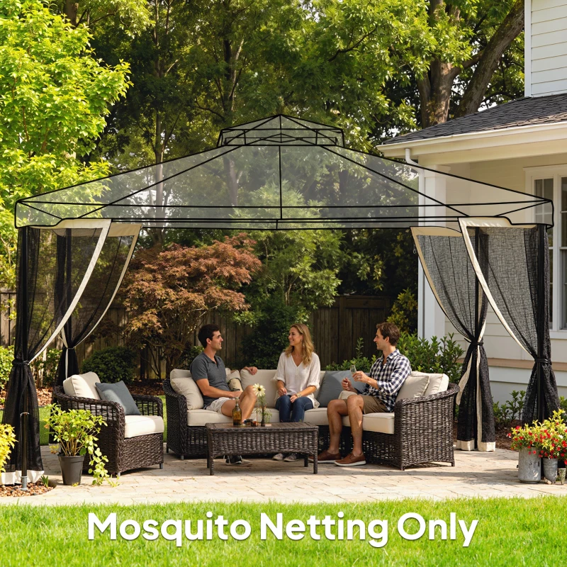 Outsunny Replacement Mosquito Netting for Gazebo 10' x 12' Black Screen Walls for Canopy with Zippers, Cream White