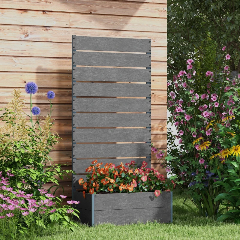Outsunny Trellis Planter for Climbing Plants, Raised Garden Bed with Trellis, Planter Box for Outdoor, 28.25" x 15" x 59", Gray