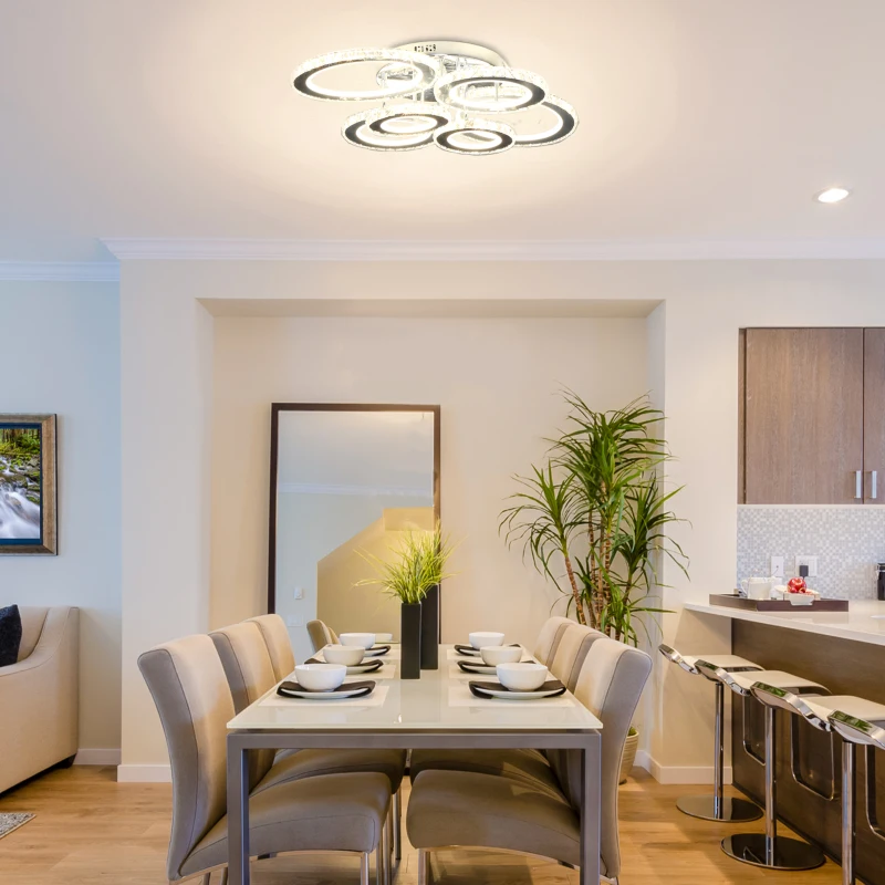 HOMCOM Elegant LED Chandelier with 6 Rings, Ceiling Light with Cool White Lighting for Living Room, Dining Room, or Bedroom, Silver