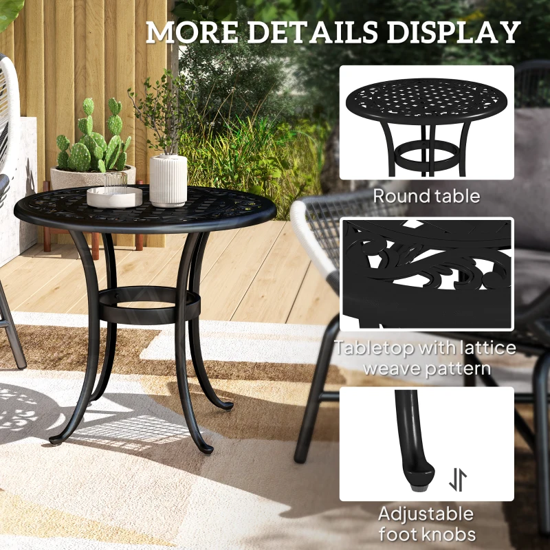 Outsunny Ф23.6" Round Outdoor Side Table, Cast Aluminum Frame Patio Coffee Side Desk for Patio, Garden, Balcony, Black