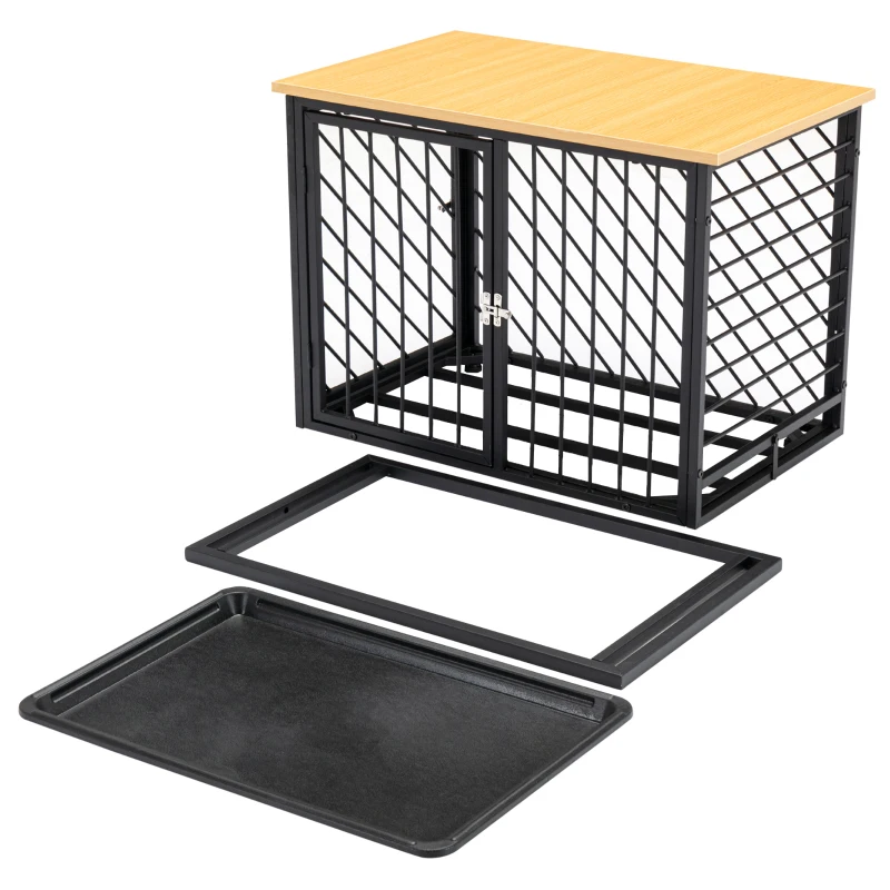 PawHut Dog Crate Furniture, Heavy Duty Dog Kennel End Table with Removable Tray, for Small Medium Dogs, Indoor Use, Black