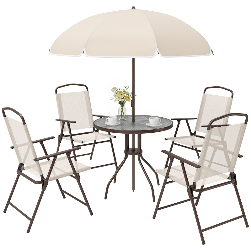 Outsunny 6 Piece Patio Dining Set for 4 with Umbrella, Beige