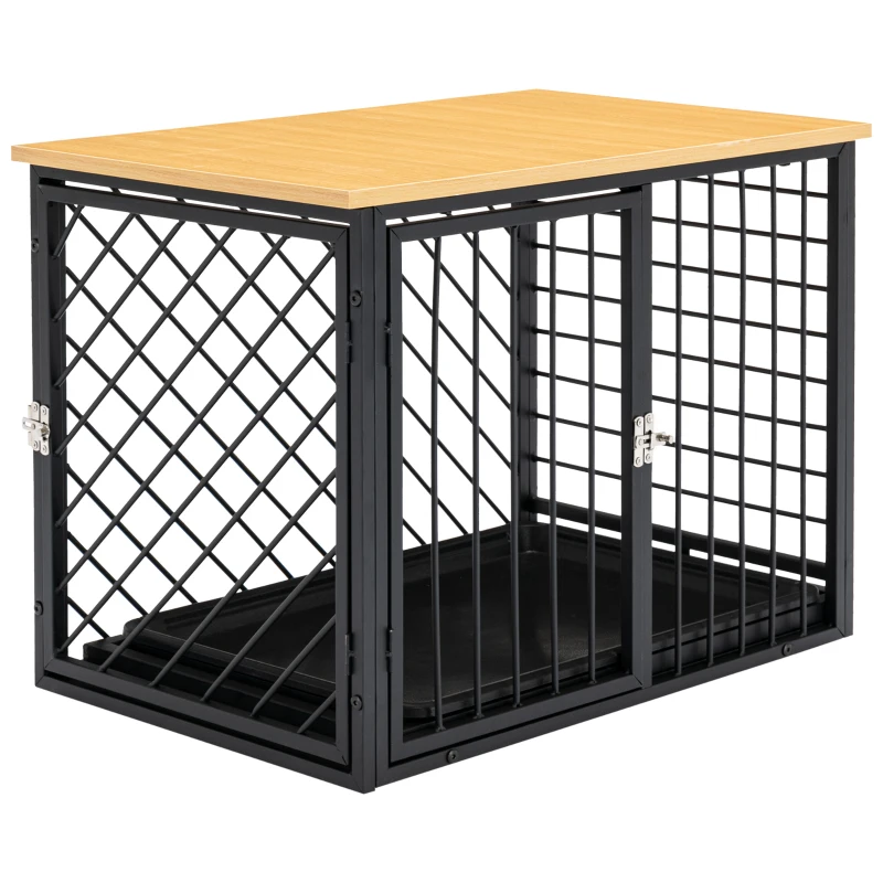 PawHut Dog Crate Furniture, Heavy Duty Dog Kennel End Table with Removable Tray, for Small Medium Dogs, Indoor Use, Black
