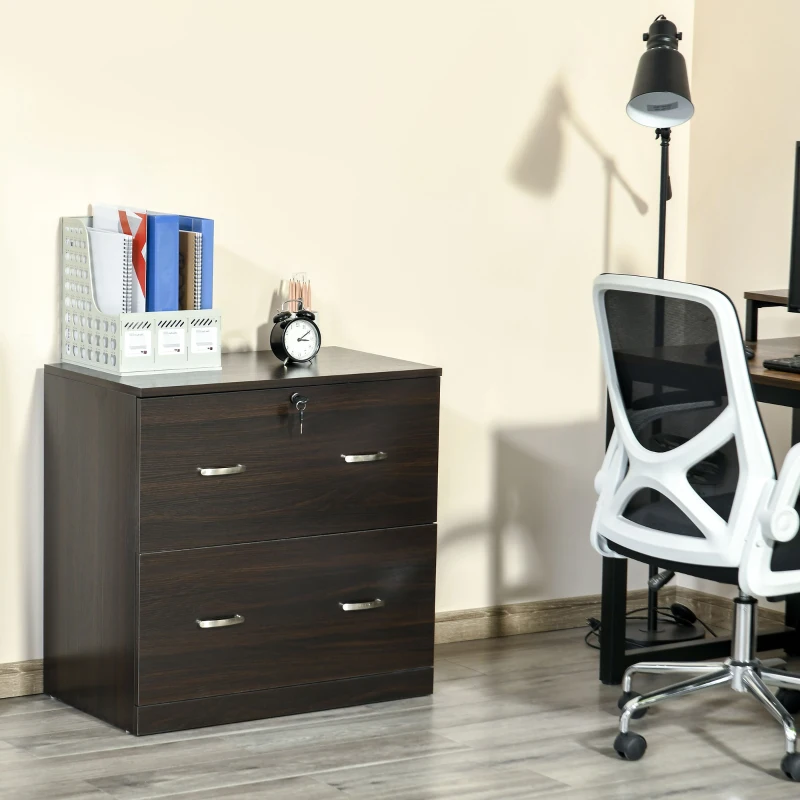 Vinsetto 2-Drawer File Cabinet with Lock and Keys, Lateral Storage Filing Cabinet with Hanging Bar for Letter Size, Home Office, Walnut